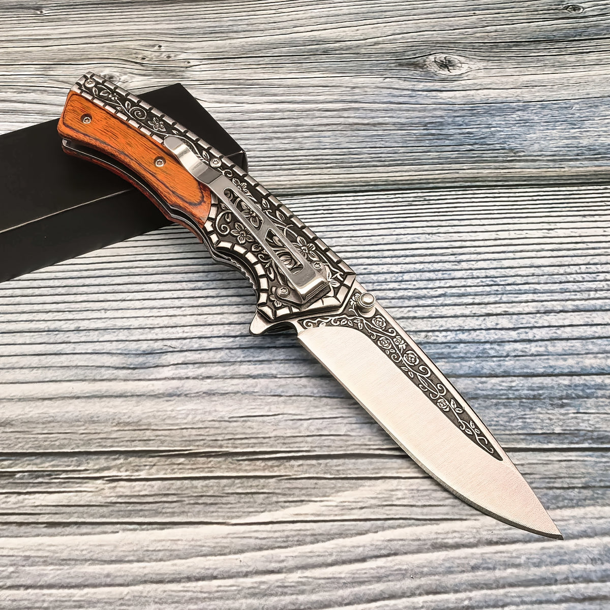 4Cr13 Folding Pocket Knife for Hunting and Camping, Carved Outdoor Utility Blade with Wood-Handle Option for Hiking and Fishing Gear