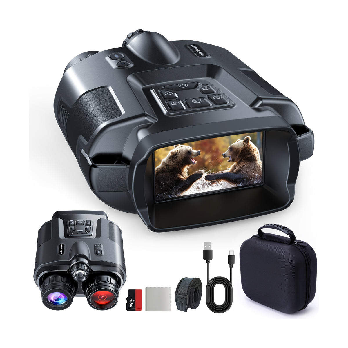 4K Digital Night Vision Goggles with 3.2-Inch Screen, 8X Digital Zoom and 64GB Memory Card for Adult Camping, Hunting and Outdoor Photo Video Capture
