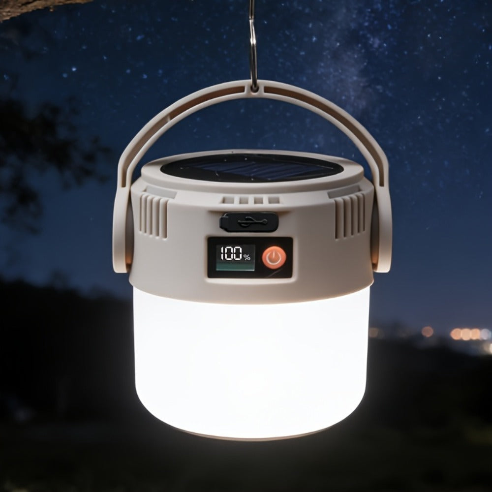 6-Mode Solar Camping Lantern with USB Rechargeable LED Light, Power Bank Function and Hanging Hook, Portable Outdoor Lamp in 2 or 4 Pack Options