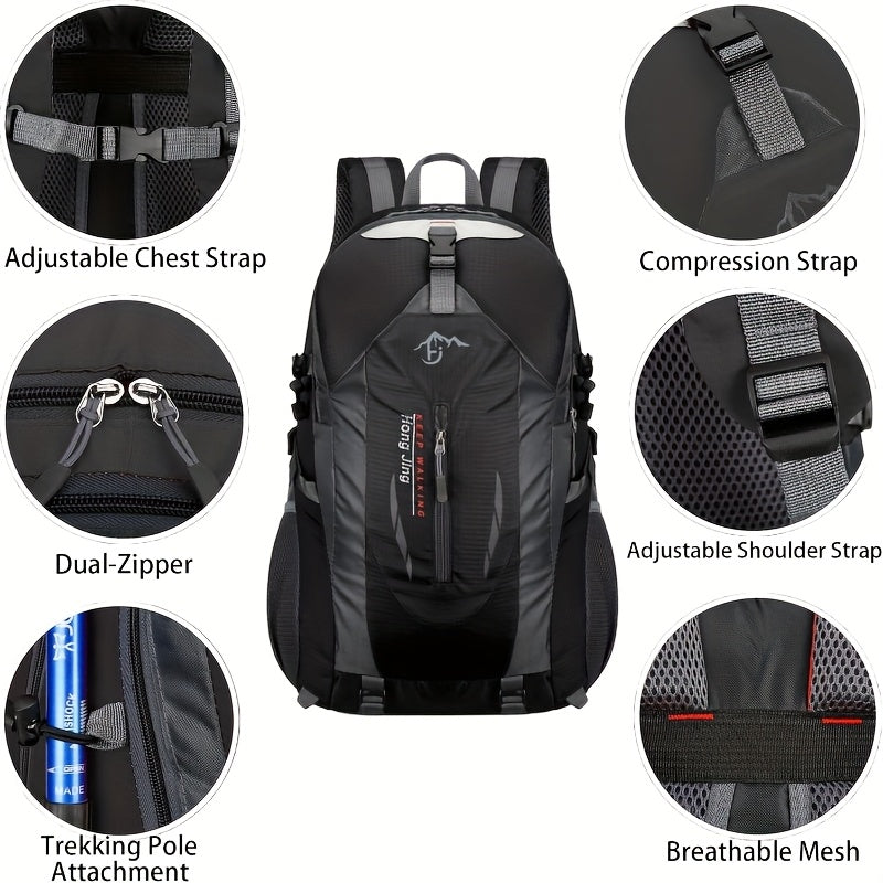 38L Hiking Backpack with Padded Shoulder Straps and Multiple Compartments, Lightweight Outdoor Pack for Camping, Trail Trips and Travel