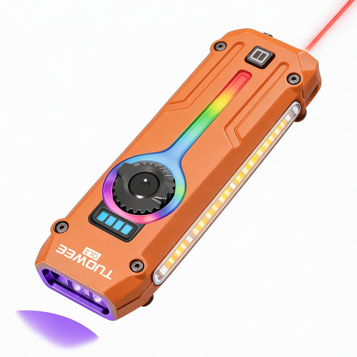 7-in-1 LED Flashlight with Listed 1200LM Output, UV Light, Laser Pointer, RGB Ambient Lighting, Magnetic Base and USB-C Rechargeable Design