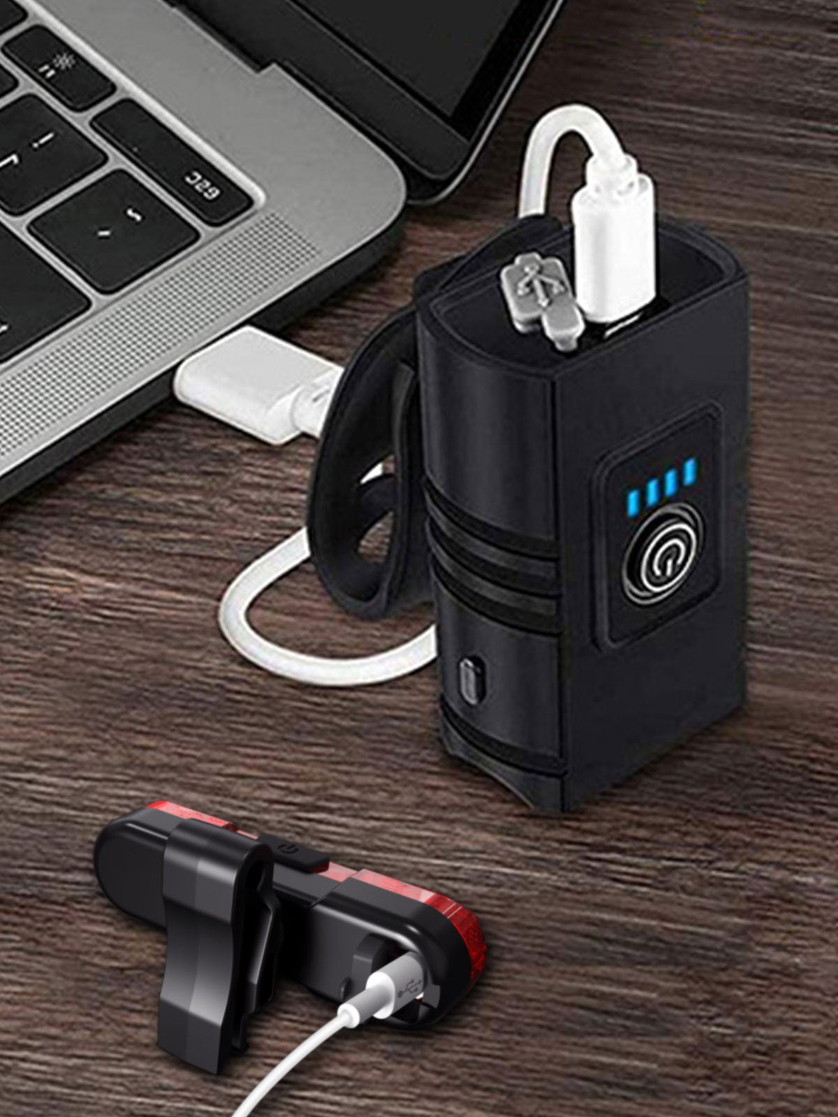 USB-C Rechargeable Bicycle Lights with Six Front Modes and Battery Display, 1, 2 or 3 Piece Options Including No-Taillight Selections