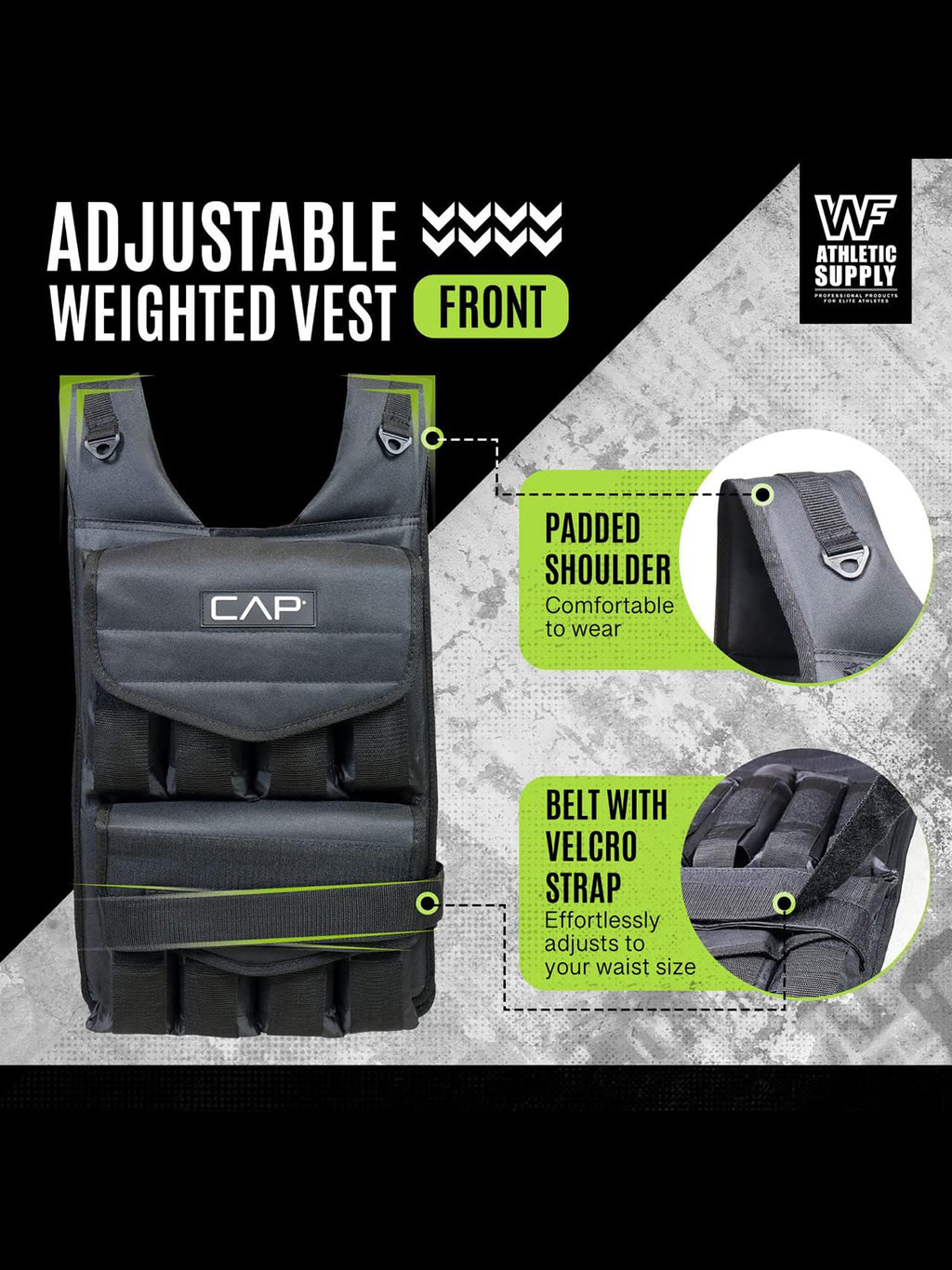 Adjustable Weighted Vest 40 lb with Included Removable Weights, Black Regular-Length Fitness Equipment for Men's and Women's Strength Training