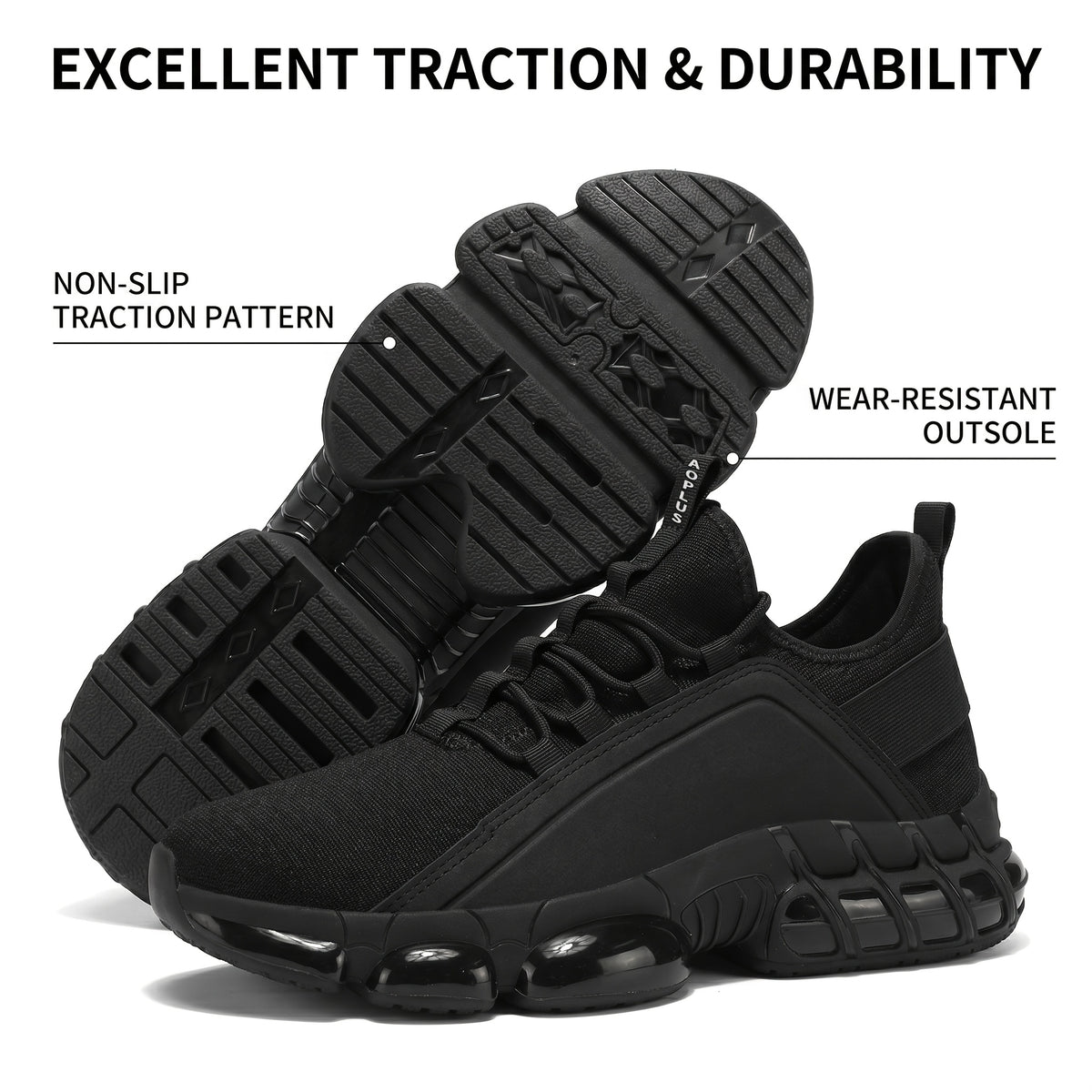 Men's Road Running Shoes with Rubber Soles, Lightweight Breathable Low-Top Lace-Up Sneakers for Gym Training and Everyday Casual Wear