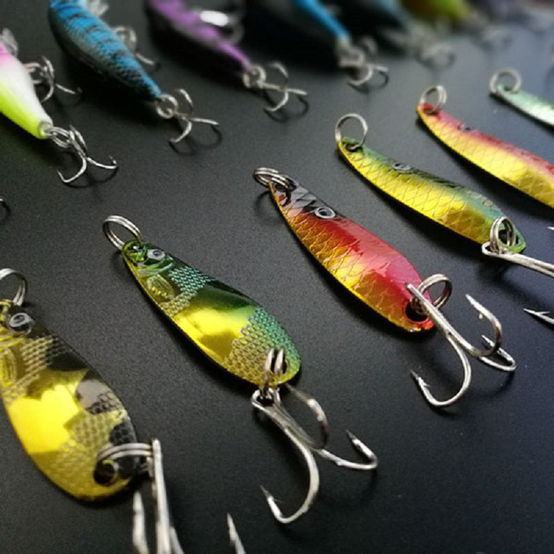 Spinner and Spoon Fishing Lure Kit 30 Pieces, ABS and Iron Hard Baits with Crankbaits for Bass, Trout, Crappie and Walleye Tackle Selection