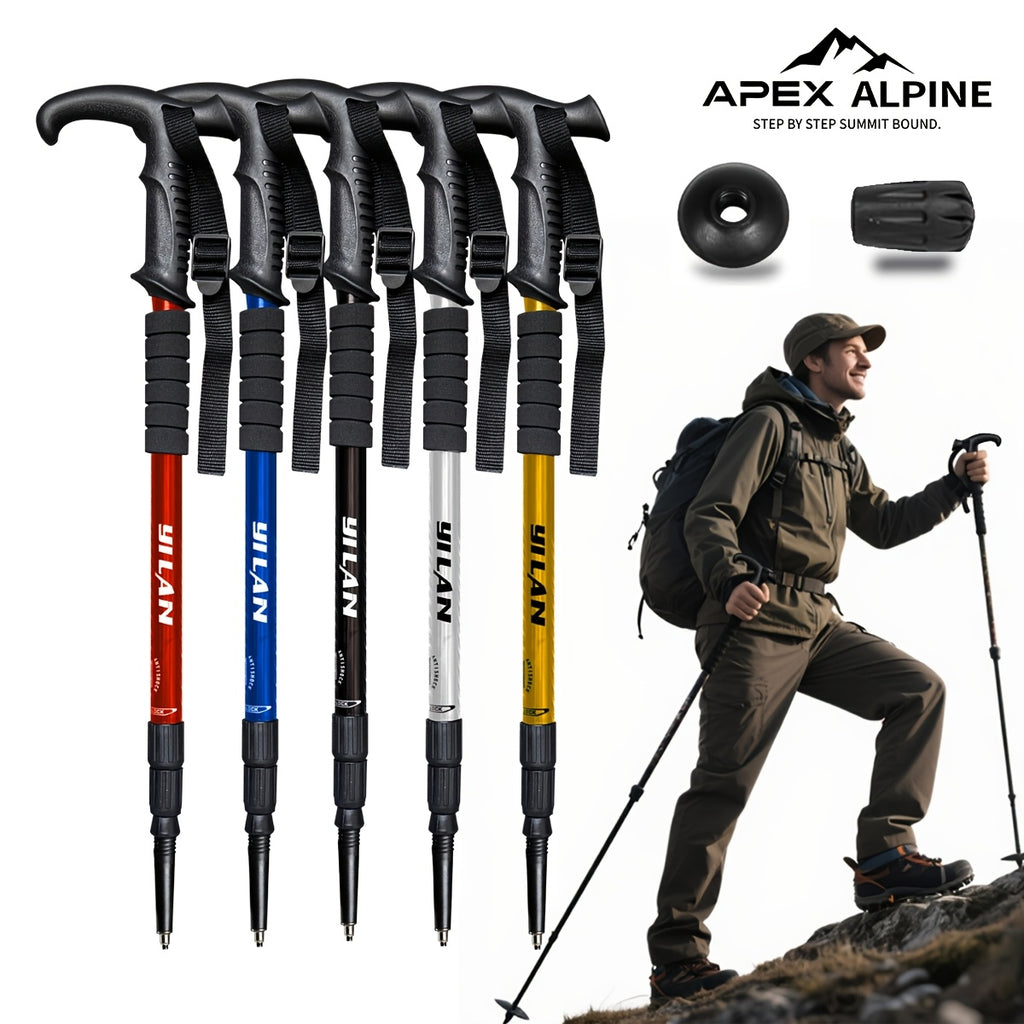 Adjustable Trekking Pole, Single 3-Section Aluminum Alloy Hiking Stick with Shock Absorption for Trails and Mountain Walks, Five Color Options