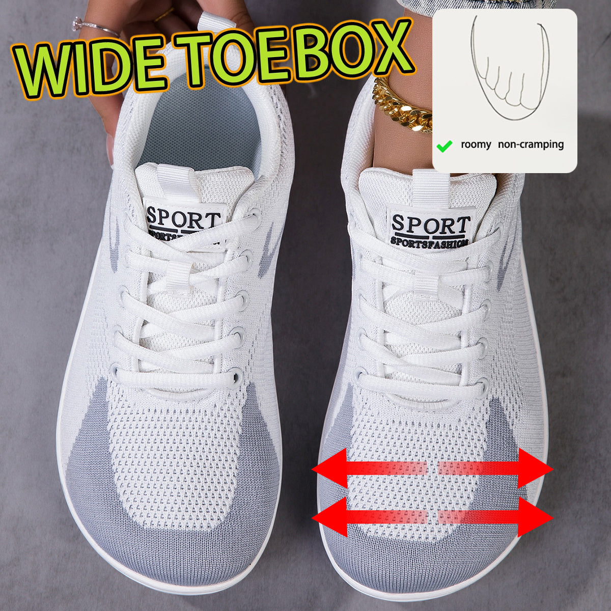 Women's Wide Toe Box Training Sneakers with Cushioned EVA Sole and Arch Support, Low-Top Walking Shoes for Gym and Everyday Wear