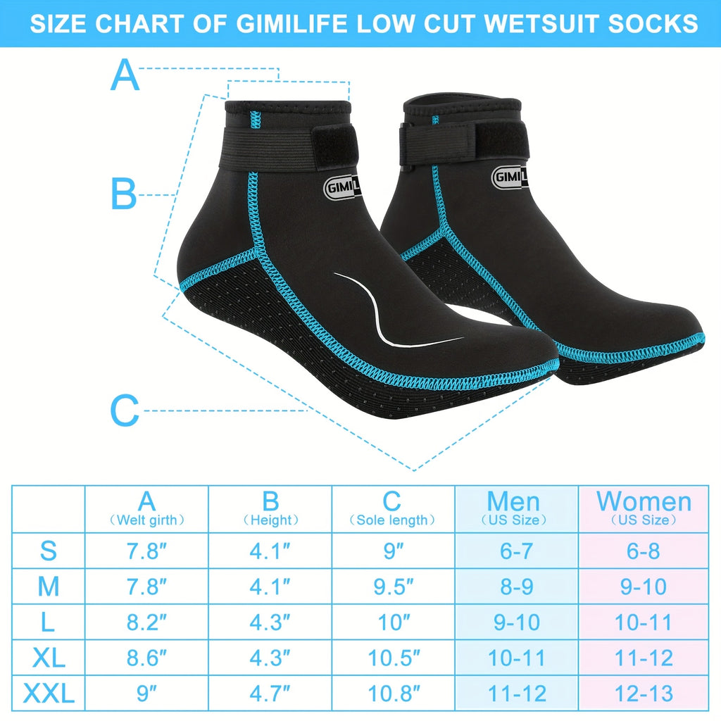 3mm Neoprene Water Socks for Women and Men, High-Cut or Low-Cut Wetsuit Footwear with Rubber Grip Soles for Snorkeling, Surfing and Swimming