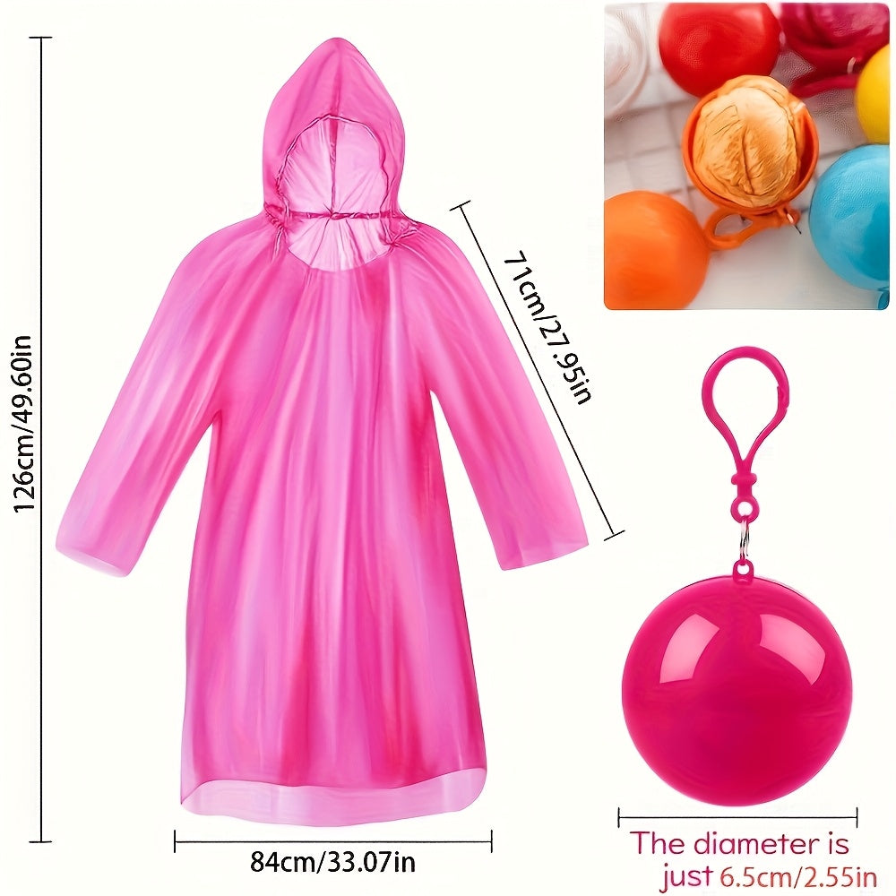 Disposable Emergency Raincoats 3-Pack with Keychain, Mixed-Color Lightweight Portable Rainwear for Hiking, Outdoor Sports and Amusement Park Days