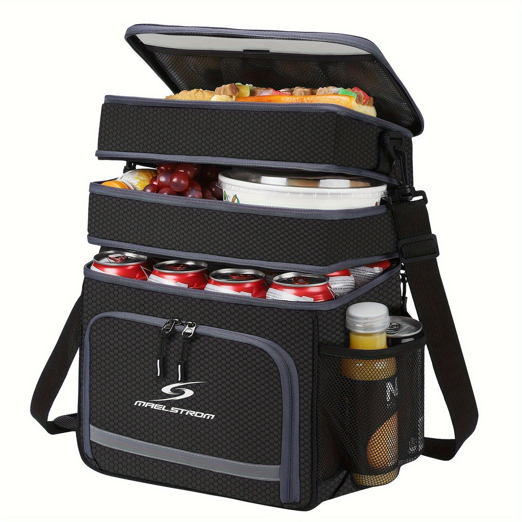Triple-Compartment Insulated Lunch Bag, 19L Leakproof Cooler Tote with Detachable Shoulder Strap for Men and Women, Work Meals, Travel and Picnics