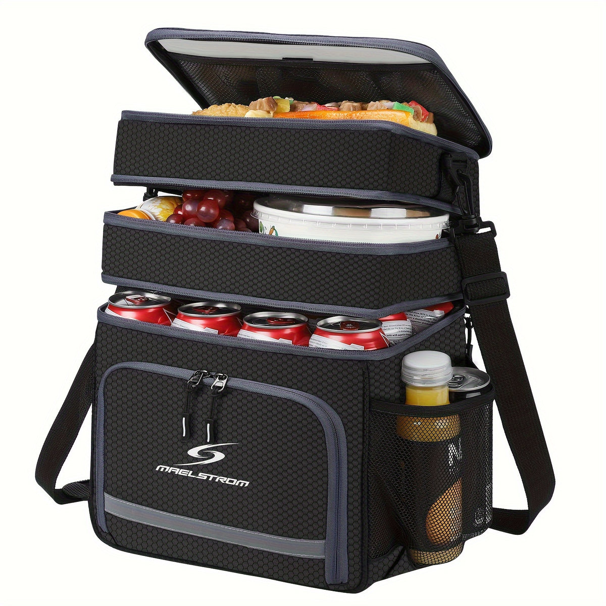 Triple-Compartment Insulated Lunch Bag, 19L Leakproof Cooler Tote with Detachable Shoulder Strap for Men and Women, Work Meals, Travel and Picnics