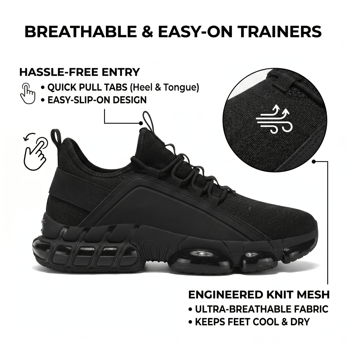 Men's Road Running Shoes with Rubber Soles, Lightweight Breathable Low-Top Lace-Up Sneakers for Gym Training and Everyday Casual Wear
