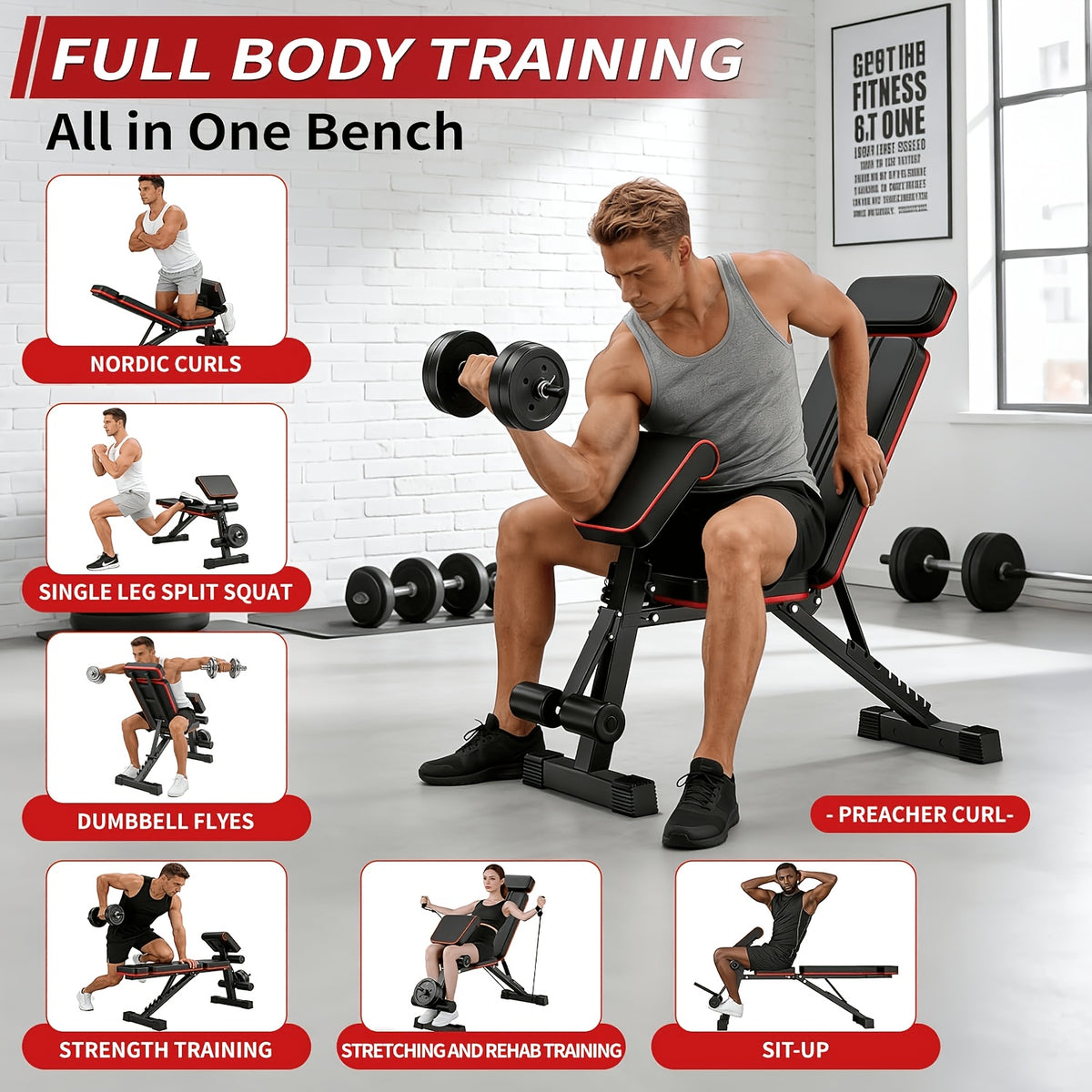 Folding Roman Chair Weight Bench, Multi-Function Home Gym Fitness Bench with Reinforced Frame, Thick PU Cushion and Adjustable Model Options