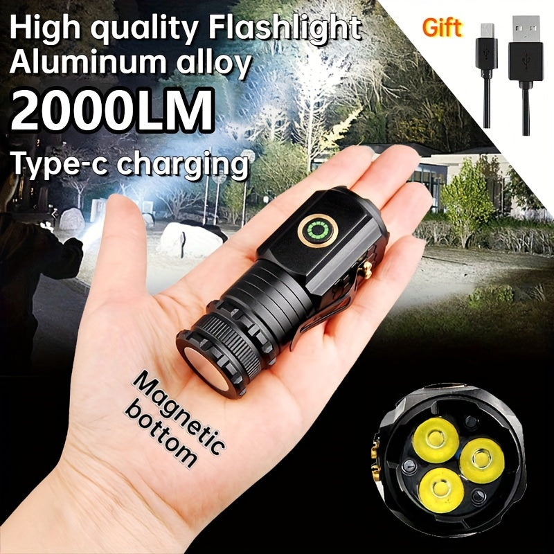 2000 Lumen Mini Flashlight with Rechargeable Lithium Battery, Four Dimming Modes and Turbo for Pocket Carry, Camping and Emergency Lighting