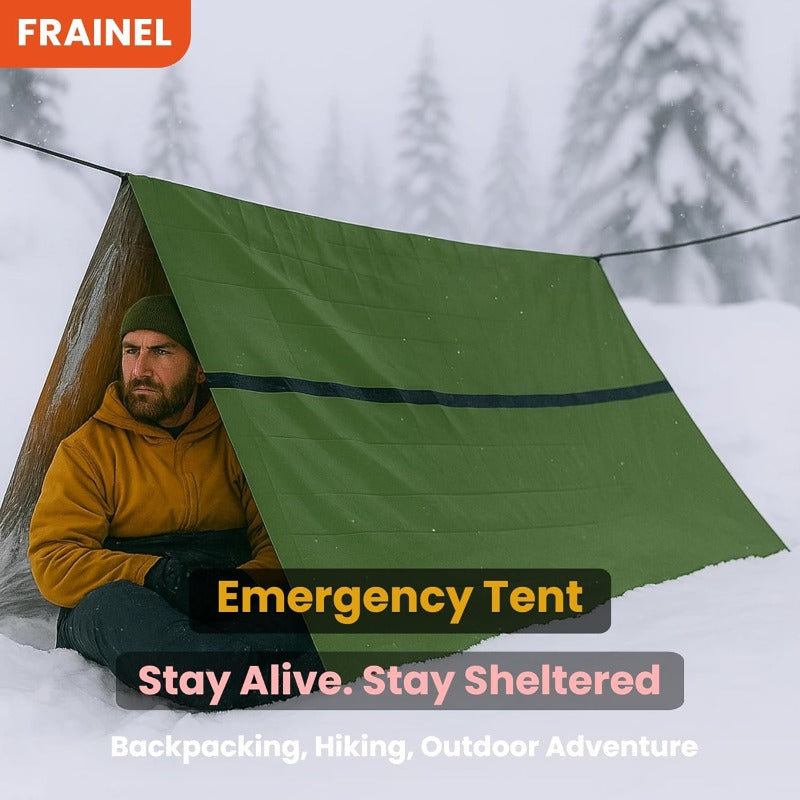 Olive Green Emergency Survival Tent, Portable Tubular Outdoor Shelter with Storage Bag, Whistle and Rope for Hiking, Camping and Vehicle Preparedness