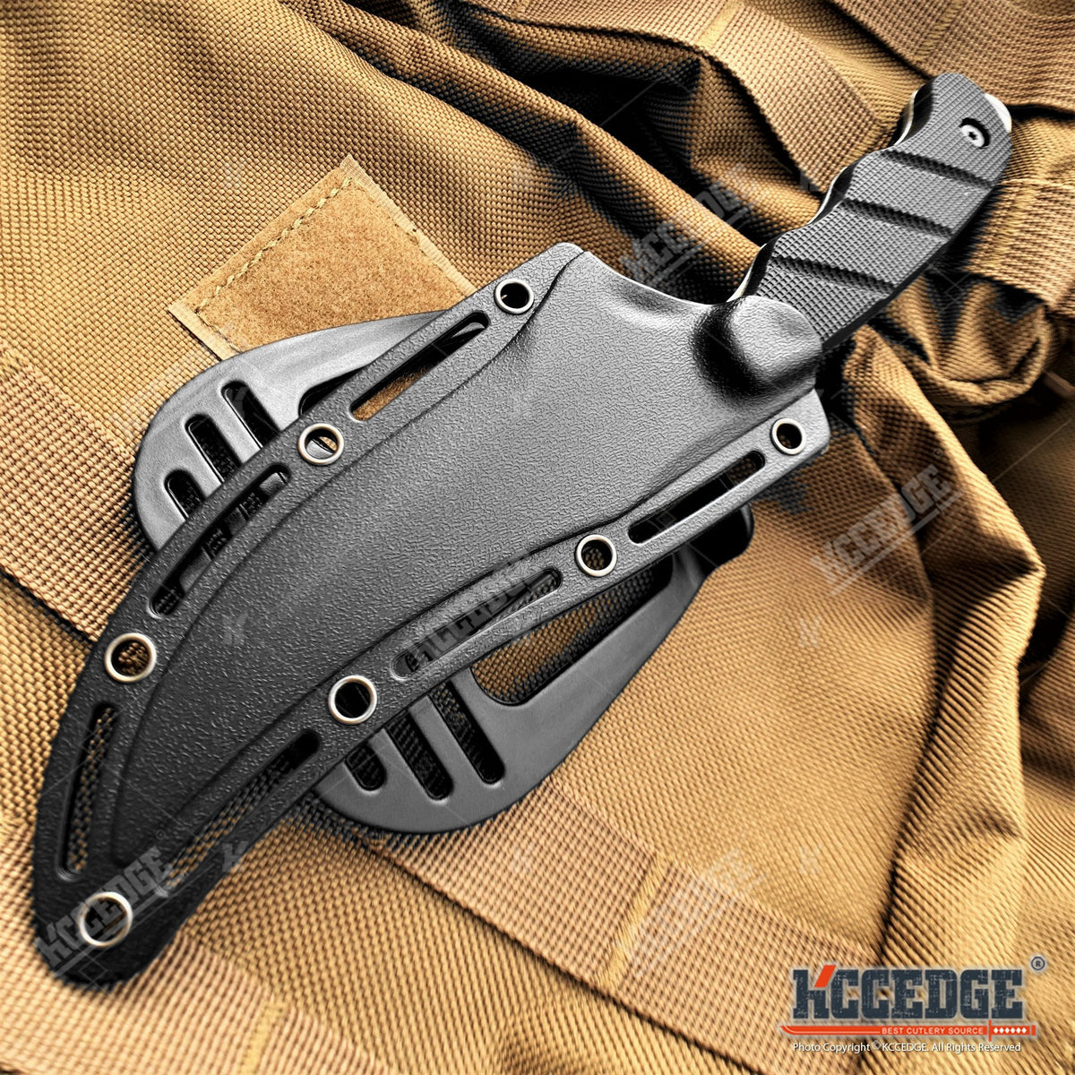 Trailing Point Hunting Knife, 9-Inch Listed Full Tang Fixed Blade with Stainless Steel Construction for Adult Outdoor Cutting, Black Silver or Desert Tan