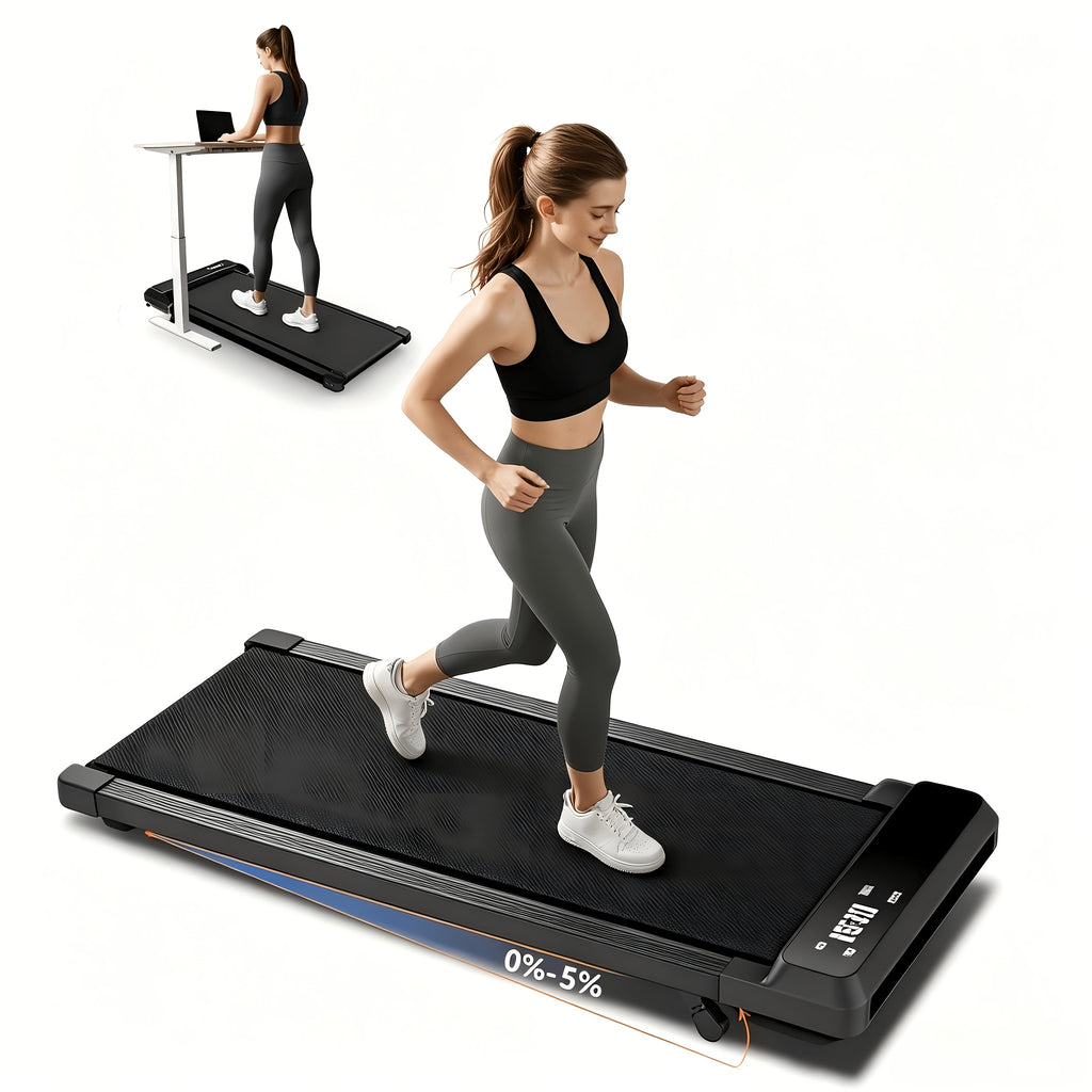 4-in-1 Walking Pad Under-Desk Treadmill in Black-C7, Portable Compact Folding Walking Machine with LED Display for Home Office and Home Gym