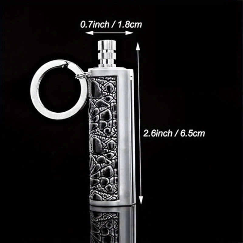 Metal Matchstick Fire Starter Keychain, Permanent Match Lighter with Decorative Textured Case for Adult Camping and Hiking Gifts, Fuel Not Included