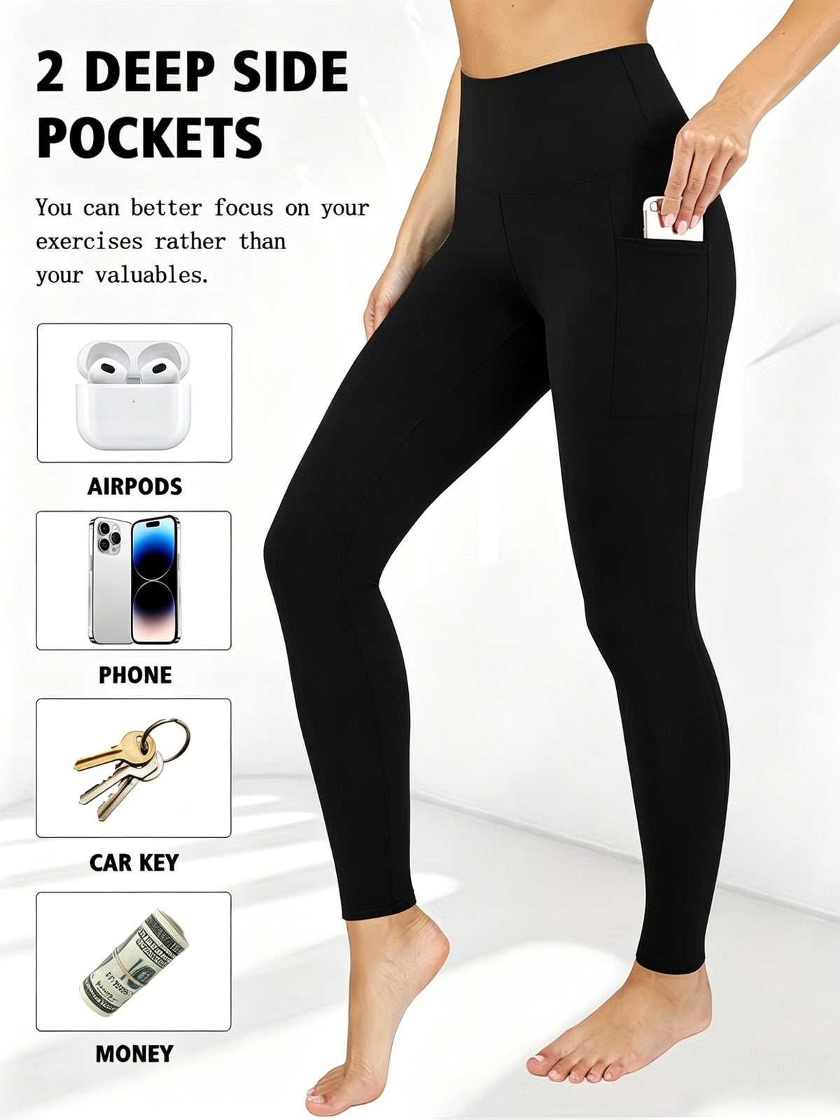 Side-Pocket Workout Leggings for Women, 5-Pack Mixed-Color High-Waisted Stretch Yoga Pants with Soft Feel for Gym, Pilates and Everyday Active Outfits