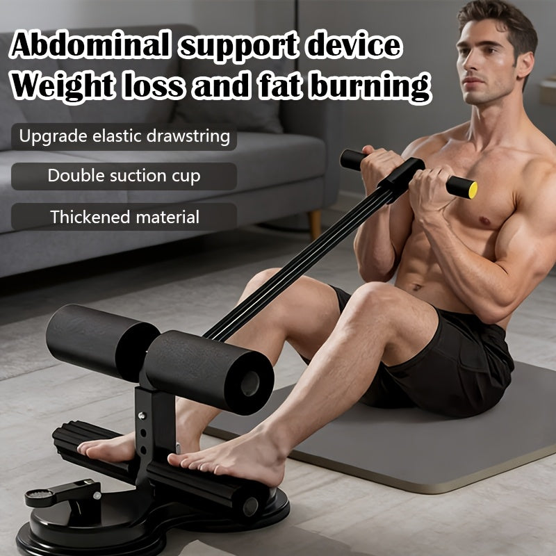 Dual-Suction Sit-Up Bar with Resistance Bands, Three-Section Adjustable Portable Home Fitness Equipment for Small-Space Core Workouts in Black