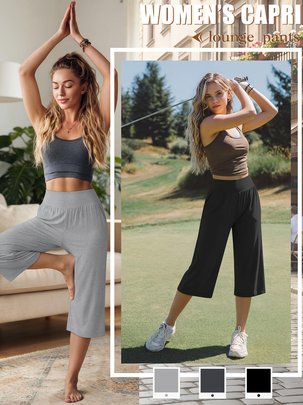 Women's Loose Capri Jogger Pants with Pockets, 3-Pack