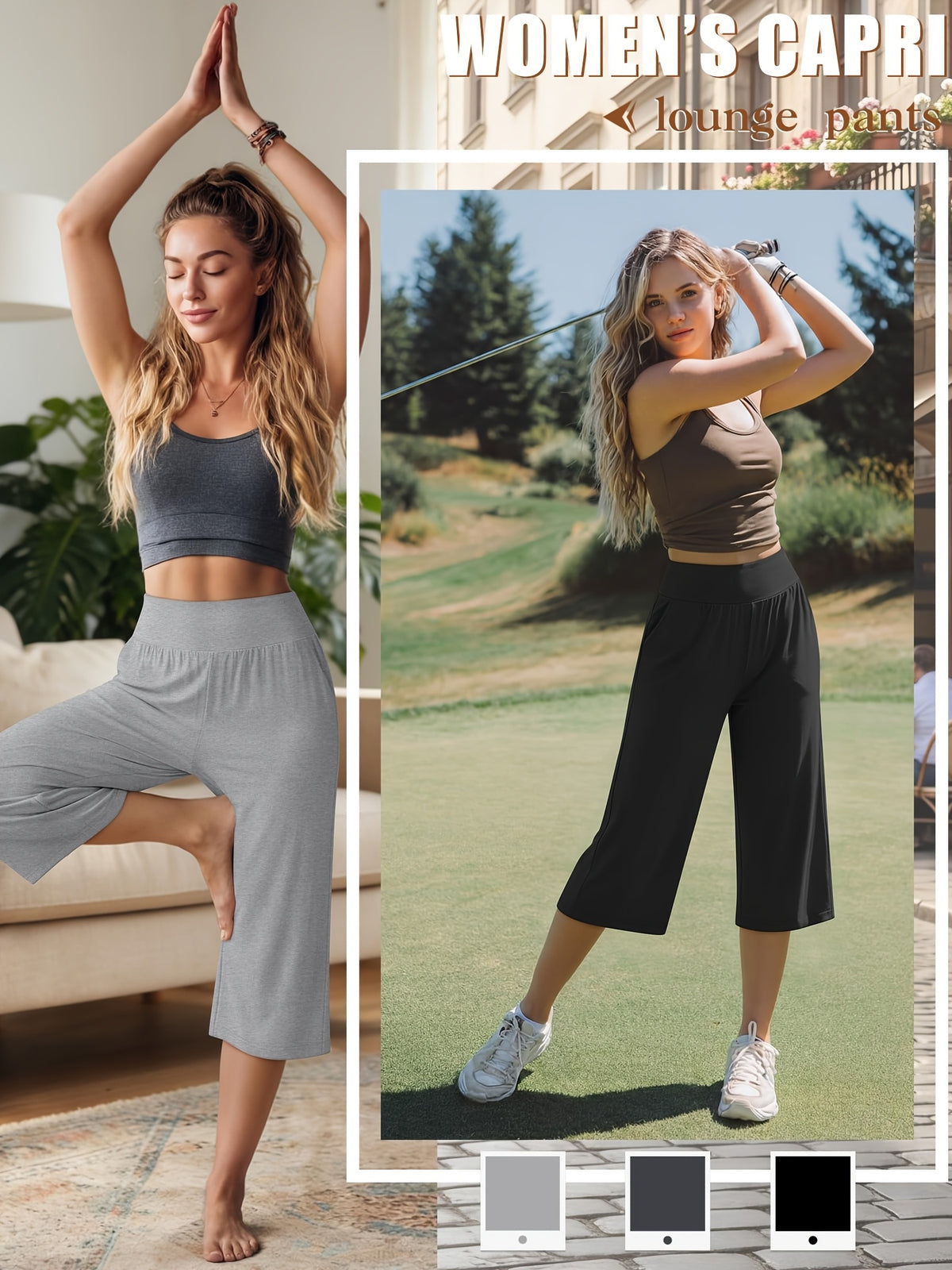 Women's Loose Capri Jogger Pants with Pockets, 3-Pack