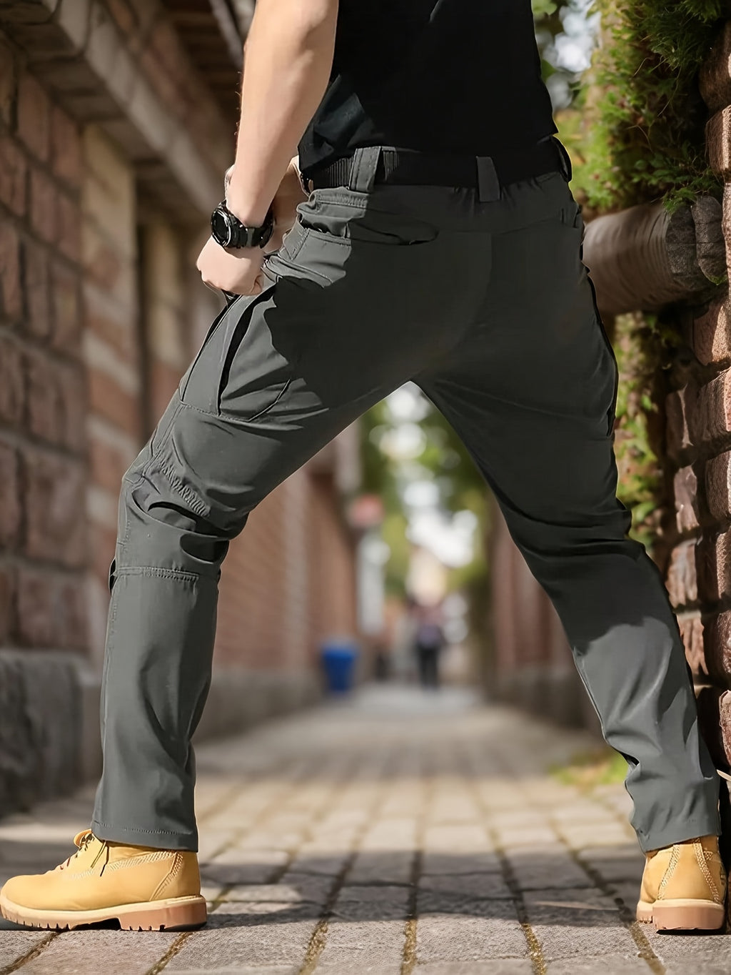 Relaxed-Fit Polyester Tactical Pants for Men with Belt Included, Lightweight Quick-Dry Multi-Pocket Trousers for Hiking, Outdoor Adventures and Work