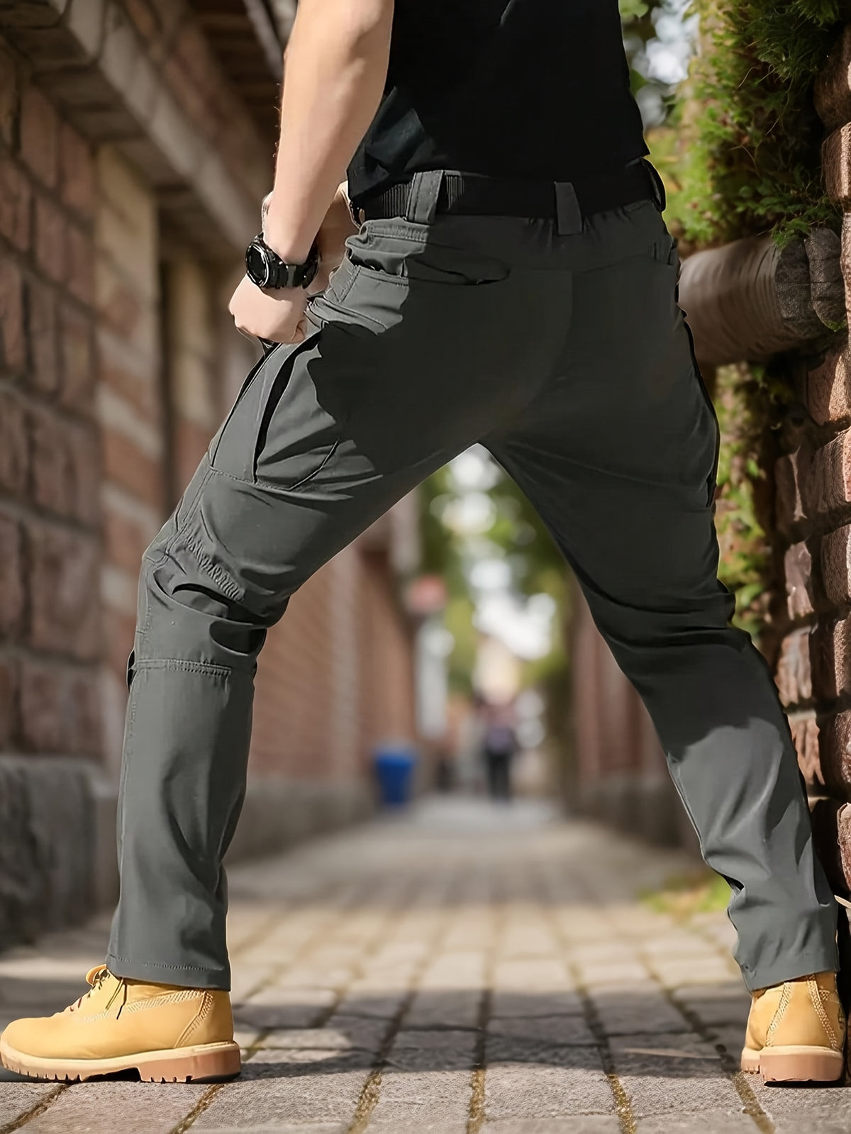Relaxed-Fit Polyester Tactical Pants for Men with Belt Included, Lightweight Quick-Dry Multi-Pocket Trousers for Hiking, Outdoor Adventures and Work
