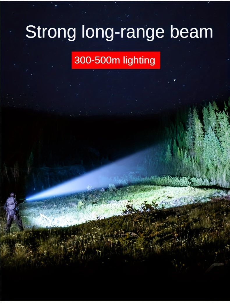 2400mAh Rechargeable LED Flashlight with Zoom and Adjustable Brightness, Portable Handheld Outdoor Light in Single or Two-Piece Options