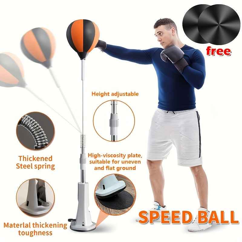 Boxing Reflex Ball with Suction Cup and 2 Rubber Mats, Indoor Standing Speed Ball for Adult Reaction Training and Home Gym Fitness Equipment