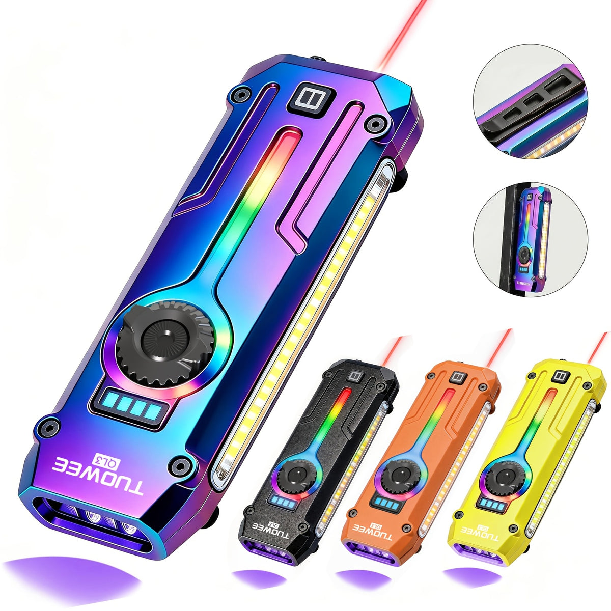 7-in-1 LED Flashlight with Listed 1200LM Output, UV Light, Laser Pointer, RGB Ambient Lighting, Magnetic Base and USB-C Rechargeable Design