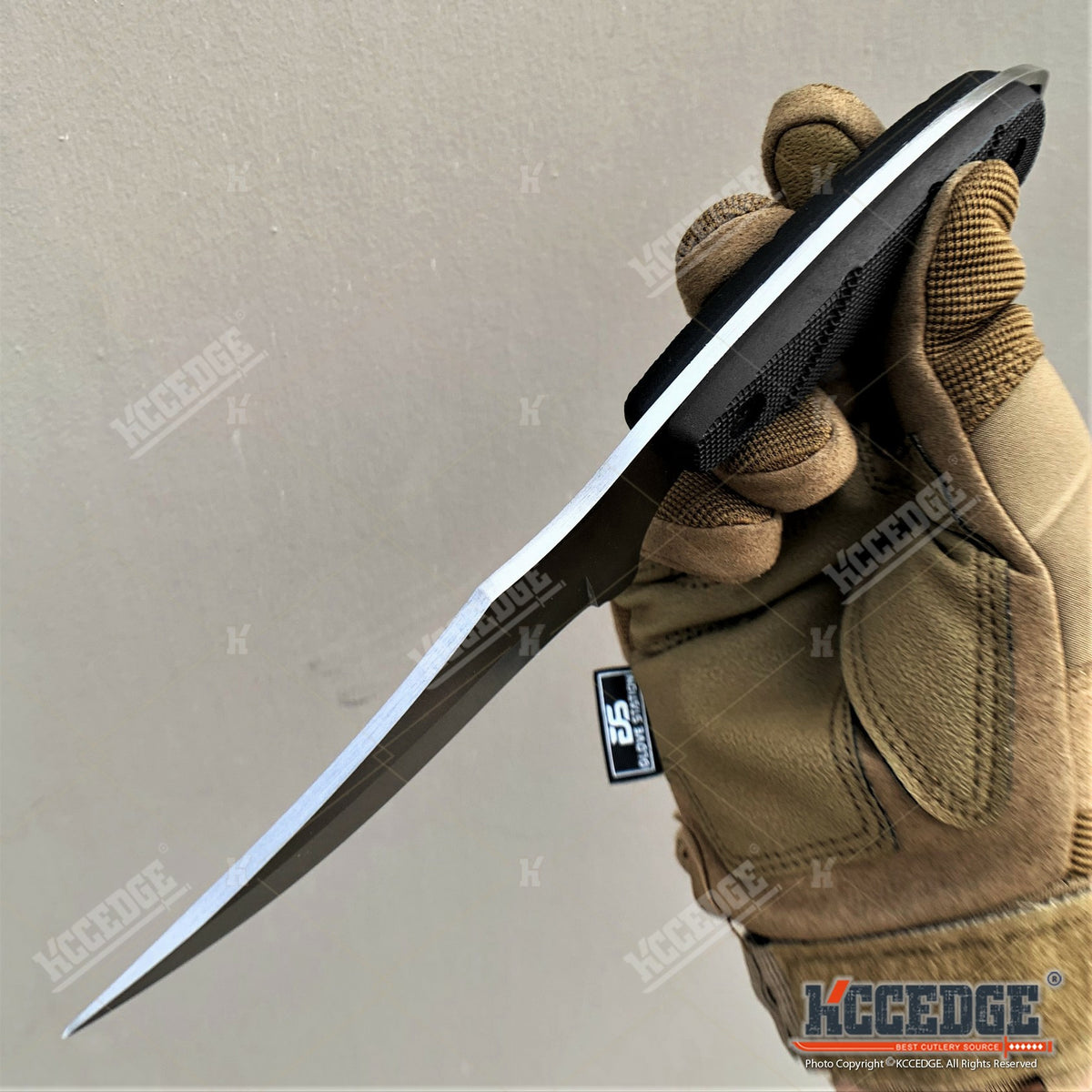 Trailing Point Hunting Knife, 9-Inch Listed Full Tang Fixed Blade with Stainless Steel Construction for Adult Outdoor Cutting, Black Silver or Desert Tan