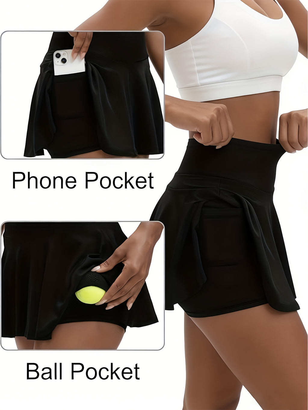 14-Inch Pleated Tennis Skorts for Women, 3-Piece High-Waist Stretch Set with Built-In Shorts, Two Inner Pockets and Side Tie Detail, S–XXL