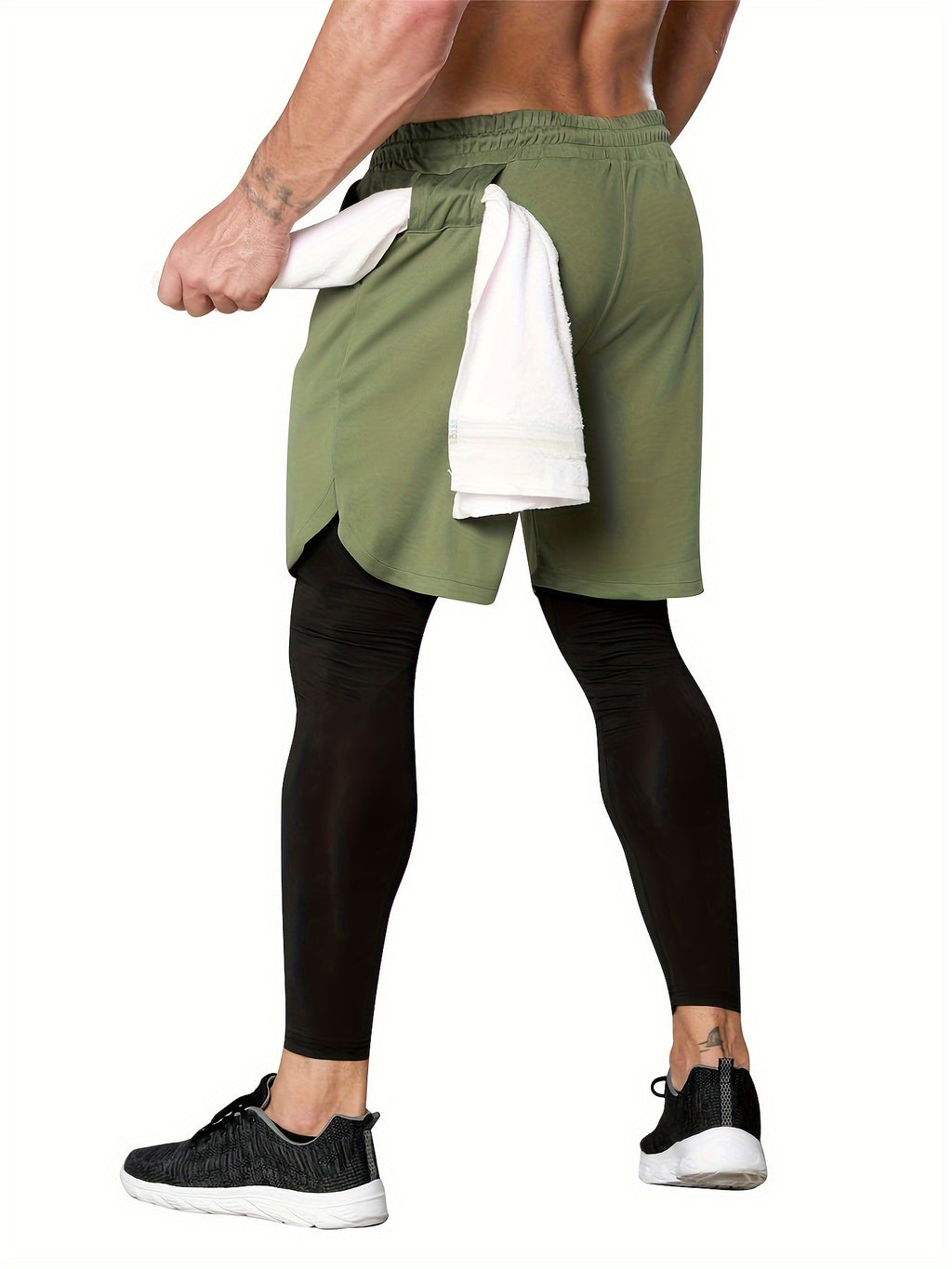 Men's Compression Pants with Towel Loop, 2-in-1 Running and Workout Gym Tights in Multiple Colors, Sizes S-XXL for Training Activewear