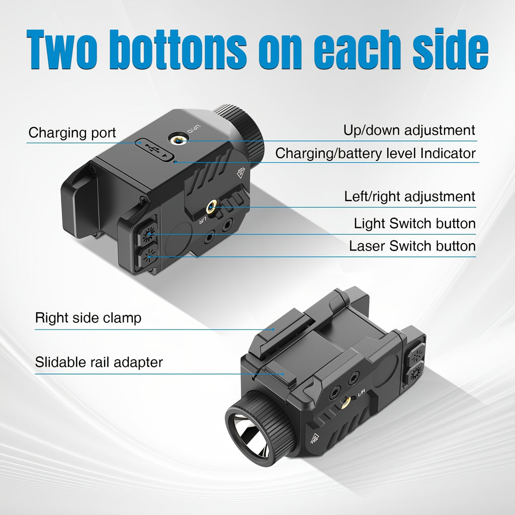 Rechargeable Flashlight and Green Laser Sight Combo SL1085, 750 Lumens with Picatinny Rail Interface, Combined Light and Green Beam Design