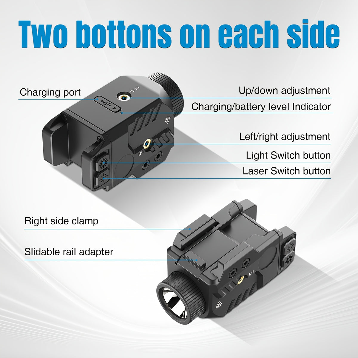 Rechargeable Flashlight and Green Laser Sight Combo SL1085, 750 Lumens with Picatinny Rail Interface, Combined Light and Green Beam Design