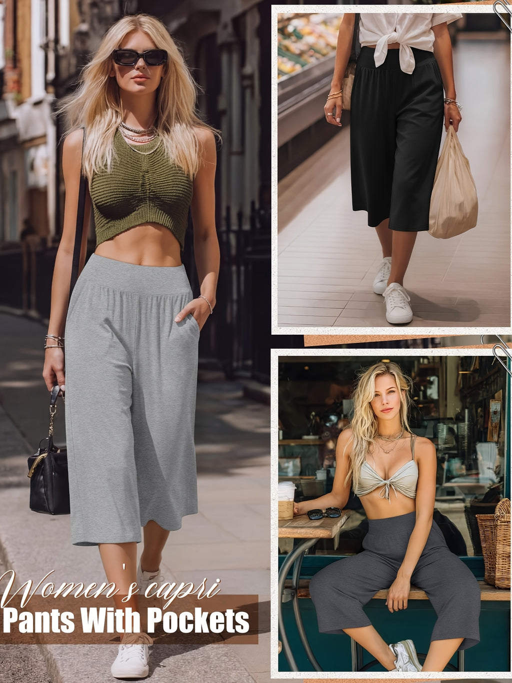 Women's Loose Capri Jogger Pants with Pockets, 3-Pack