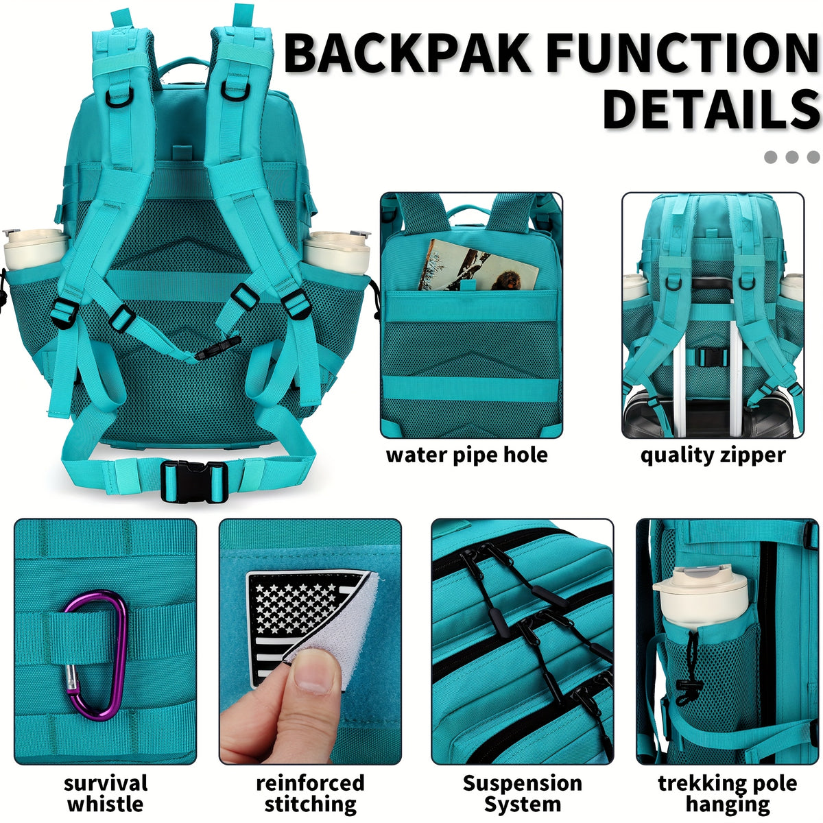 Army Green Hiking Backpack with Listed 13.21-Gallon Capacity, Unisex Outdoor Daypack for Camping Trips, Travel and Sports Outings