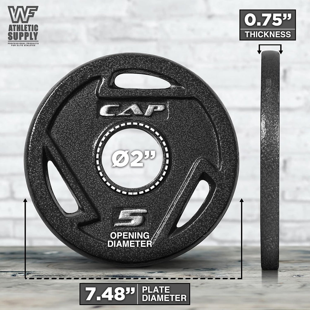 5 lb Cast Iron Weight Plates 4-Pack by CAPHAUS, Black 2-Inch Grip Plates for Compatible Bars, Home Gym Strength Training and Resistance Workouts