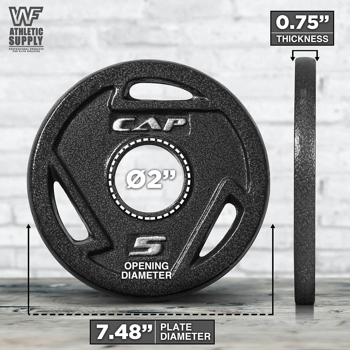 5 lb Cast Iron Weight Plates 4-Pack by CAPHAUS, Black 2-Inch Grip Plates for Compatible Bars, Home Gym Strength Training and Resistance Workouts
