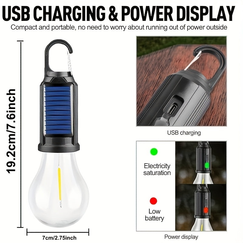 2-Pack Solar and USB Rechargeable LED Camping Lanterns with Hooks