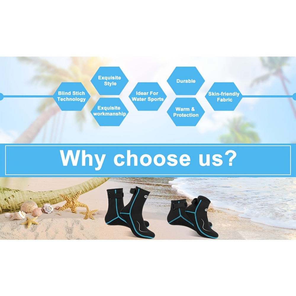 3mm Neoprene Water Socks for Women and Men, High-Cut or Low-Cut Wetsuit Footwear with Rubber Grip Soles for Snorkeling, Surfing and Swimming