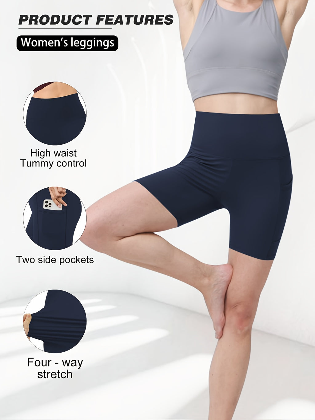 Quick-Dry Yoga Shorts for Women, High-Stretch Sports Shorts for Pilates, Running and Fitness in Dark Gray, Navy or Pink, Single Piece in Size S