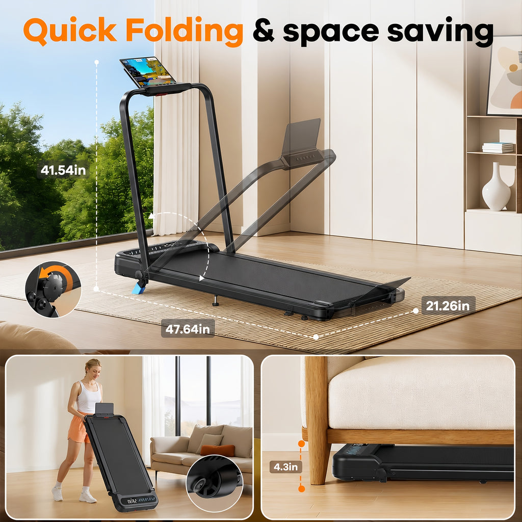 2-in-1 Foldable Treadmill with Incline, 350 lb Listed Capacity Under-Desk Fitness Equipment with LED Display and KINOMAP App for Small Spaces