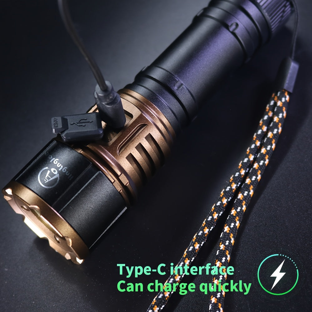 Aluminum Alloy Flashlight with Built-In Fresnel Lens and Listed 21700 Lithium Battery, Handheld Outdoor Light for Nighttime Outings and Home Backup