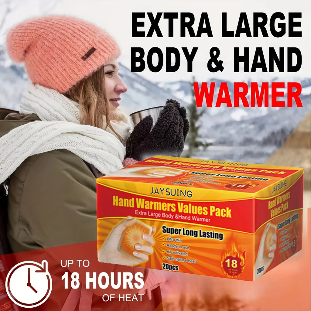 Odorless Hand Warmers 20-Pack with Listed 10-Hour Warmth, Portable Breathable Warmers for Winter Travel and Cold-Weather Outdoor Activities