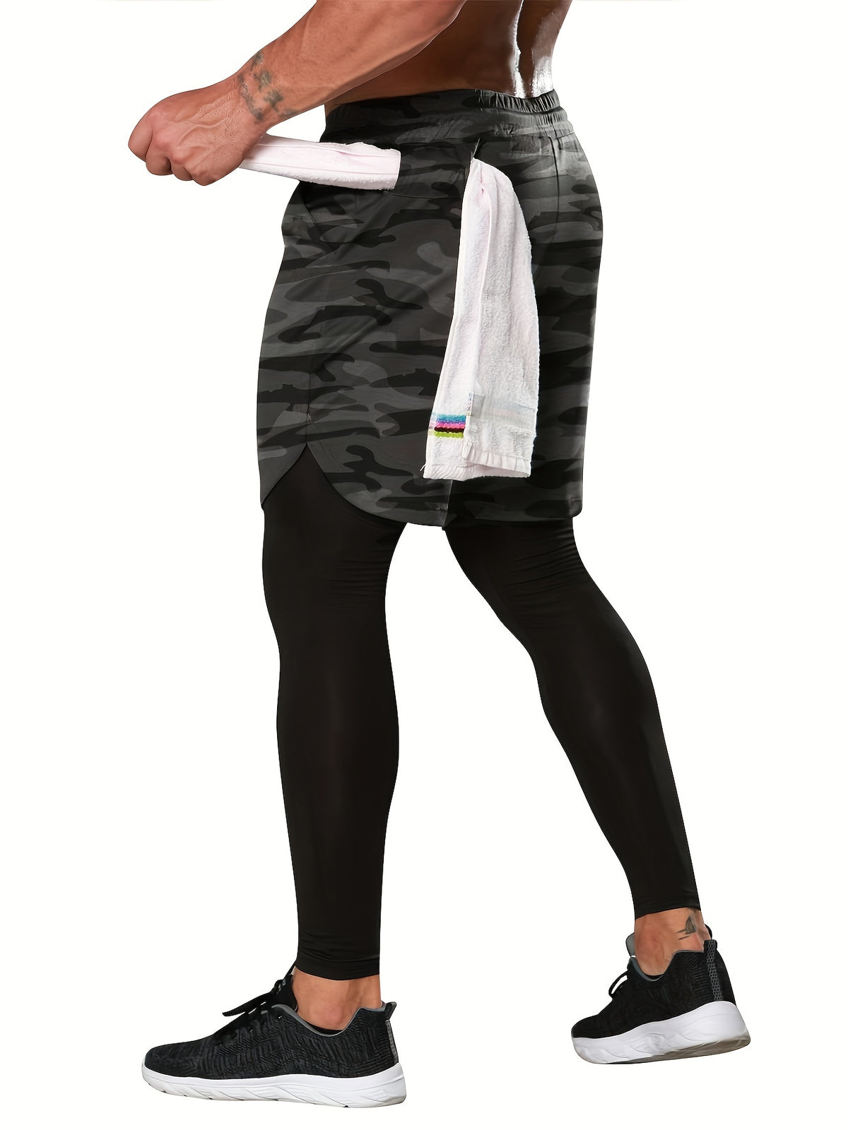 Men's Compression Pants with Towel Loop, 2-in-1 Running and Workout Gym Tights in Multiple Colors, Sizes S-XXL for Training Activewear