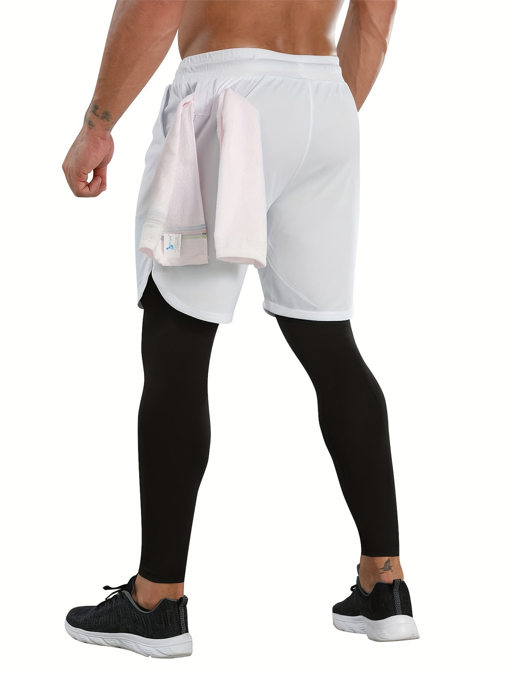 Men's Compression Pants with Towel Loop, 2-in-1 Running and Workout Gym Tights in Multiple Colors, Sizes S-XXL for Training Activewear