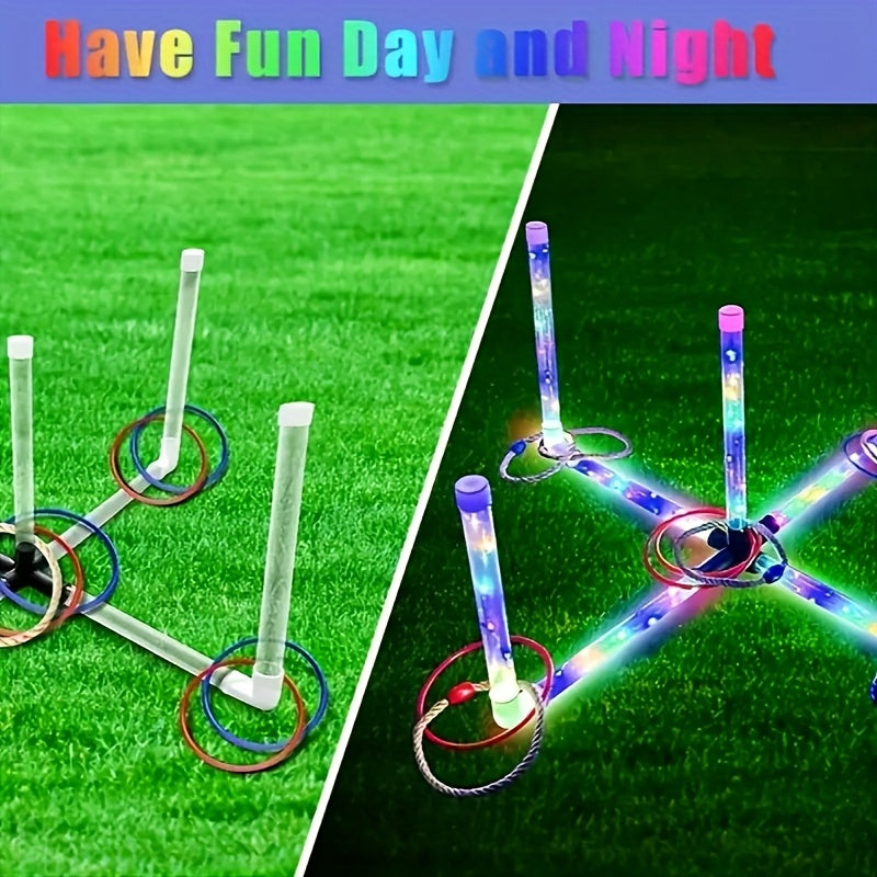 LED Ring Toss Lawn Game with Light-Up Rings for Backyard Play