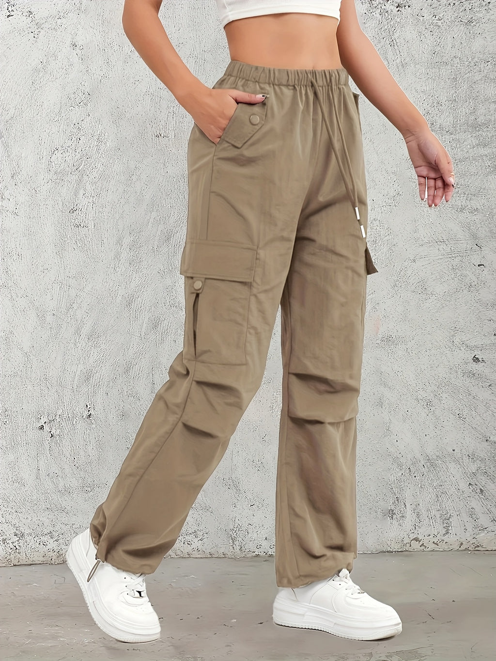 High-Waisted Work Pants for Women 3-Pack with Elastic Drawstring Waist and Multiple Pockets, Lightweight Breathable Casual Trousers in Color Sets, S–XXL